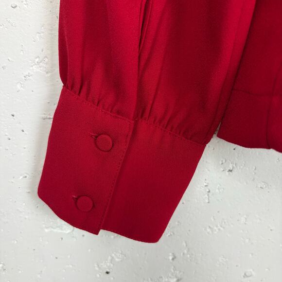 J.Crew Drapey Faux Wrap Crepe Blouse V-Neck Button Cuffs Peplum Red Size 4 - Picture 13 of 13